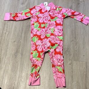 Honey Suckle Vibrant Floral Kids Rashguard - Pink and Red